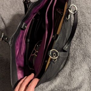 Coach Black and Purple Tote with Leather Finish